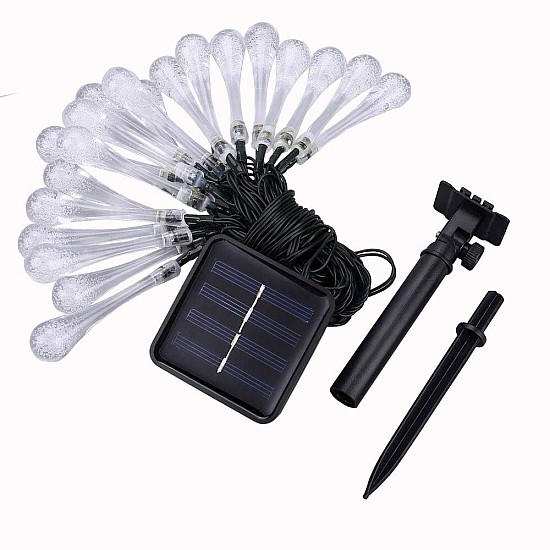 Instalație Solară 5 m, 30 LED globuri cristal, lumină galben caldă, exterior