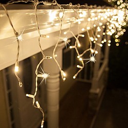 Pachet 2 instalatii 15 metri franjuri cu flash lumina alba si fir alb gros + 1 cadou instalatie brad 