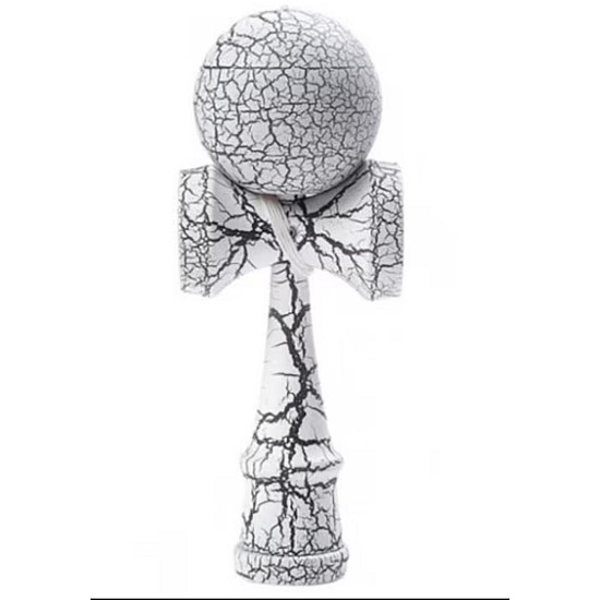 Kendama profesionala din lemn 18 cm culoare alb/negru