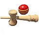 Kendama profesionala din lemn 18 cm, bila rosie cu dungi galben 