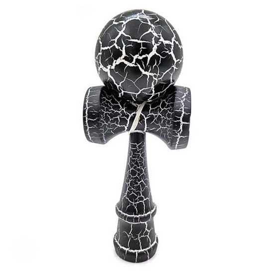 Kendama profesionala din lemn 18 cm culoare negru/alb