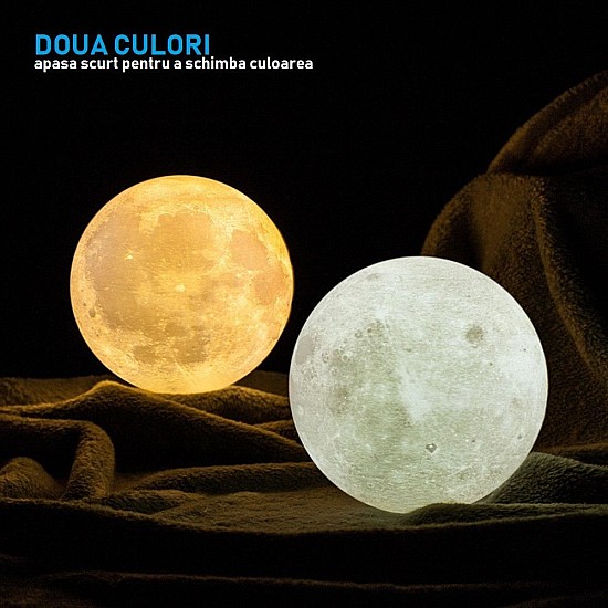 Moon Lamp 3D - lampa in forma de luna, lumina LED, stand lemn