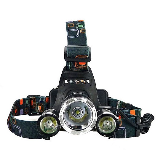 Lanterna frontala cu 3 leduri si 2 acumulatori, Led Cree 5W