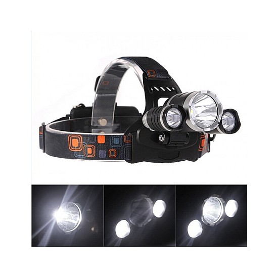 Lanterna frontala cu 3 leduri si 2 acumulatori, Led Cree 5W
