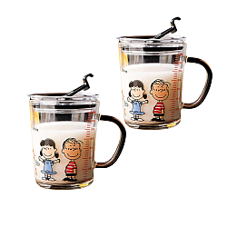 Set 2 cani gradate cu capac și pai 350ml 