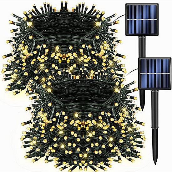Pachet 2 instalatii cu incarcare solara si telecomanda 45 m, 450 leduri,panou solar , diverse culori 