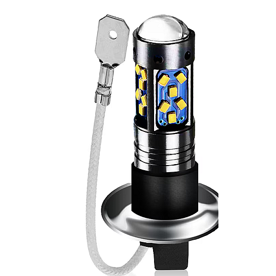 Set 2 becuri auto LED H3 cu lupa 60W 27 SMD 12V 6000K