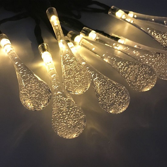 Instalație Solară 5 m, 30 LED globuri cristal, lumină galben caldă, exterior