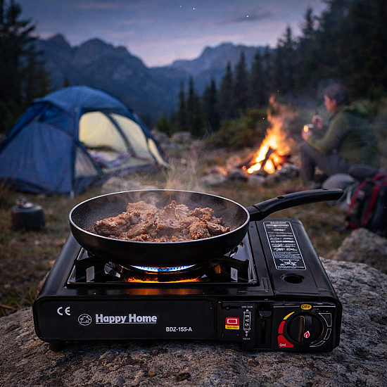 Aragaz portabil Happy Home pentru camping cu aprindere automata si alimentare la butelie spray