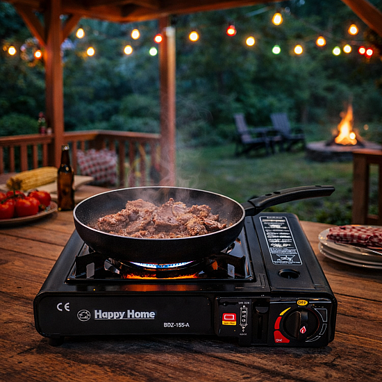 Aragaz portabil Happy Home pentru camping cu aprindere automata si alimentare la butelie spray