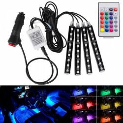 Lumini ambientale auto Kit interior LED RGB cu telecomanda, 9 LED