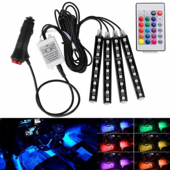 Lumini ambientale auto Kit interior LED RGB cu telecomanda, 9 LED
