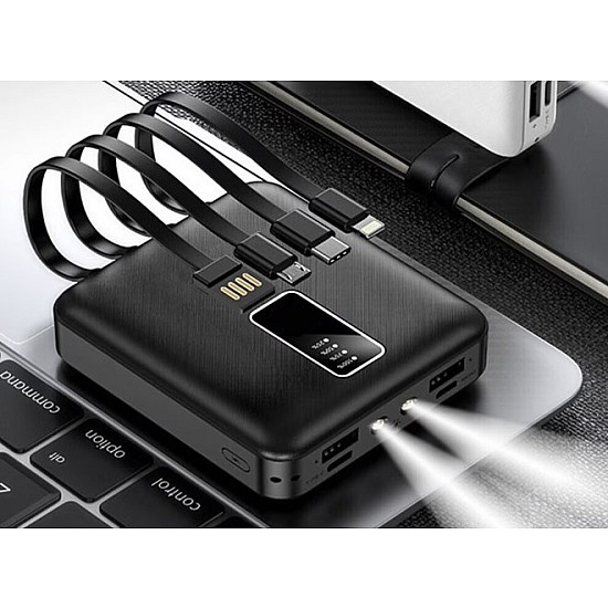 Baterie Externa 12.000 mAh cu Lanterna si Cabluri de Incarcare Incorporate Q-CD227