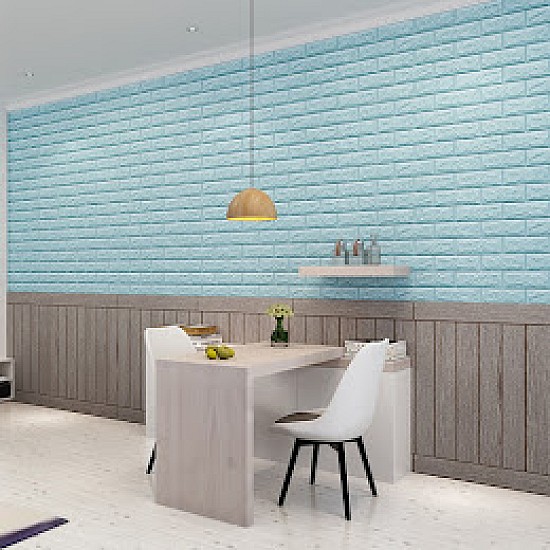 Set 5 x tapet autoadeziv caramizi Light Bleu, 77 x 70 cm, spuma moale 3D