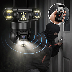 Camera de supraveghere WiFi Ultra HD Zoom 10X, 3 lentile, 12MP, 8K PTZ inteligent, Night Vision Color, card 32GB cadou
