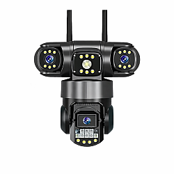 Camera de supraveghere WiFi Ultra HD Zoom 10X, 3 lentile, 12MP, 8K PTZ inteligent, Night Vision Color, card 32GB cadou