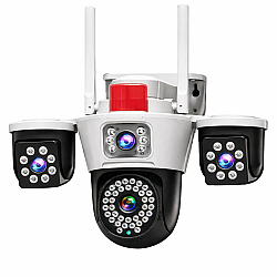 Camera de supraveghere WiFi tripla 8MP 4K cu 3 lentile, vedere nocturna LED si detectie miscare – model ALB