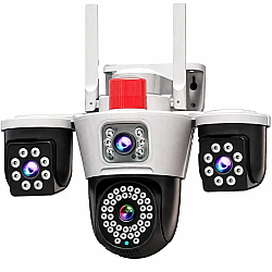 Camera de supraveghere WiFi tripla 8MP 4K cu 3 lentile, vedere nocturna LED si detectie miscare – model ALB