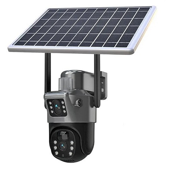 Camera de supraveghere cu panou solar, WiFi, senzor de miscare, lentile duble, 4K HD 8MP