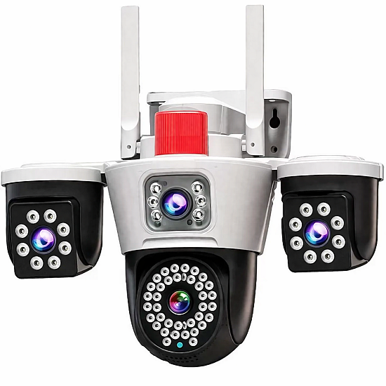 Camera de supraveghere WiFi tripla 8MP 4K cu 3 lentile, vedere nocturna LED si detectie miscare – model ALB