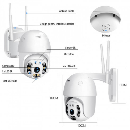 Camera Supraveghere IP , Wireless, 355°, 1080p, LED+IR, Senzor Miscare, Microfon