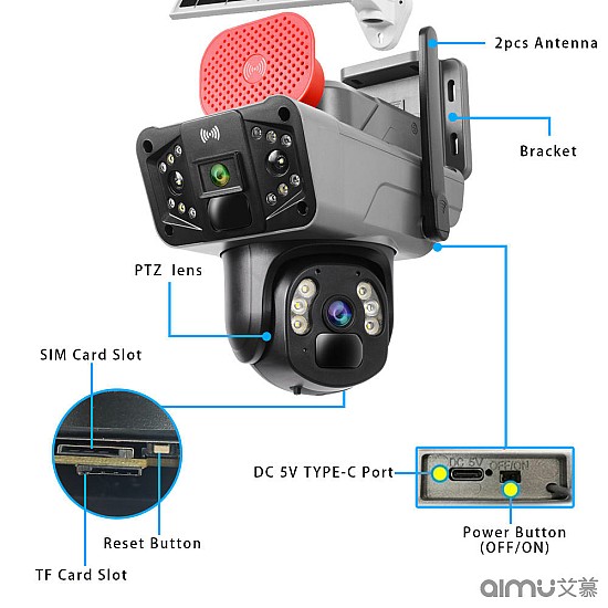Camera de Supraveghere Dubla cu Panou Solar si 4G SIM, 3+3MP Full HD, 355°, Tracking si Alarma