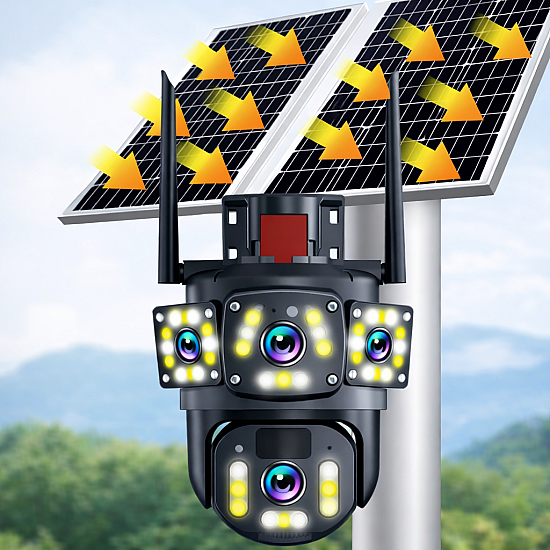 Camera de Supraveghere 4G Panoramica cu panou solar, doua lentile Full HD, PTZ, zoom 10X, Night Vision