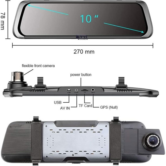 Cameră Auto Oglindă Retrovizoare 10" LCD, Starlight Night Vision Dual Cam