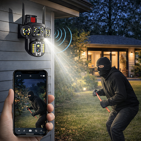 Camera de supraveghere 3 IN 1 M145 tripla 6K, 6MP, wireless, rotire automata, inteligent tracking