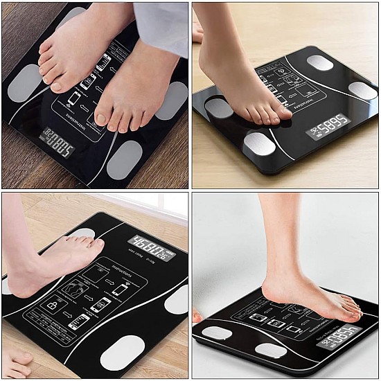 Cantar corporal digital cu ecran iluminat, aplicatie smart, Bluetooth, termometru, compatibil Android/iOS, capacitate 180 kg