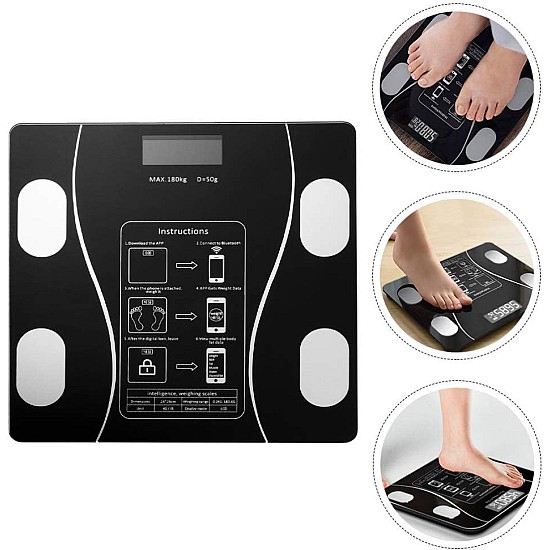 Cantar corporal digital cu ecran iluminat, aplicatie smart, Bluetooth, termometru, compatibil Android/iOS, capacitate 180 kg