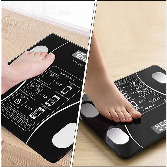 Cantar corporal digital cu ecran iluminat, aplicatie smart, Bluetooth, termometru, compatibil Android/iOS, capacitate 180 kg