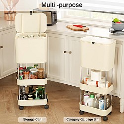 Carucior depozitare cu cos gunoi si 3 niveluri, roti 360°, 78.5 x 24 x 17 cm