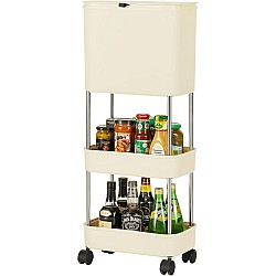 Carucior depozitare cu cos gunoi si 3 niveluri, roti 360°, 78.5 x 24 x 17 cm