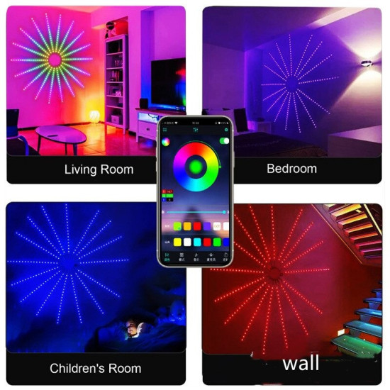 Banda artificii LED,Bluetooth/USB, Control prin telecomanda/telefon, RGB, Sincronizare audio, 2 cm, Multicolor