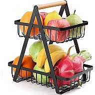 Cos organizator pentru fructe si legume cu 2 niveluri , negru