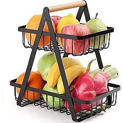 Cos organizator pentru fructe si legume cu 2 niveluri , negru