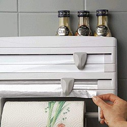 Dispenser de bucatarie 4 in 1 pentru folie alimentara, rola de hartie, folie de aluminiu