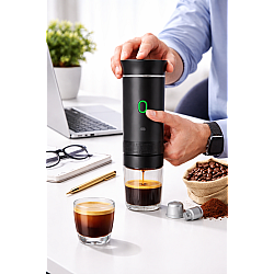 Espressor portabil 3 in 1 cu acumulator, USB-C, 20 bar, 60 ml, compatibil Nespresso, Dolce Gusto si cafea macinata