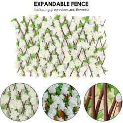 Gard viu artificial cu flori, extensibil, vesnic verde, 60 cm x240 cm