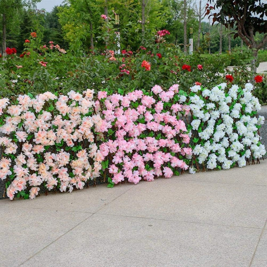 Gard viu artificial cu flori, extensibil, vesnic verde, 120 cm x240 cm