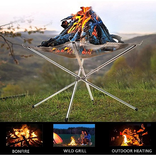 Gratar pentru camping pliabil cu plasa din otel inoxidabil