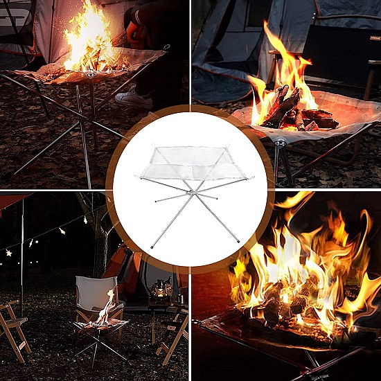 Gratar pentru camping pliabil cu plasa din otel inoxidabil
