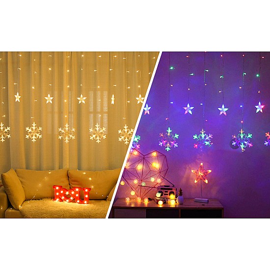 Set 2 Instalatii 12 franjuri cu fulgi si stelute 3 x1 m