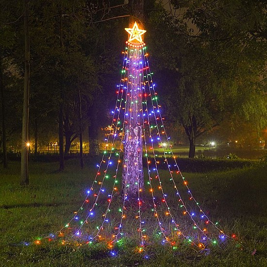 Instalaţie Perdea 9 franjuri 350 LED vârf de stea, solară + telecomandă,diverse culori 