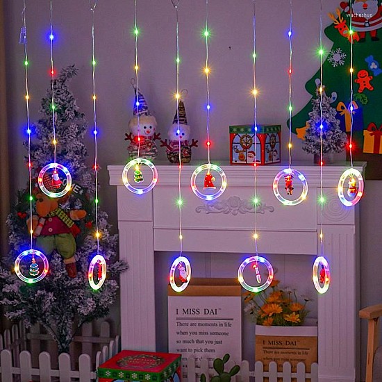 Instalație Perdea cu Cercuri și Figurine, 120 LED multicolor, 3 m, interior