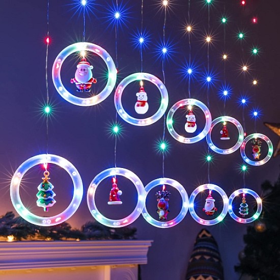 Instalație Perdea cu Cercuri și Figurine, 120 LED multicolor, 3 m, interior