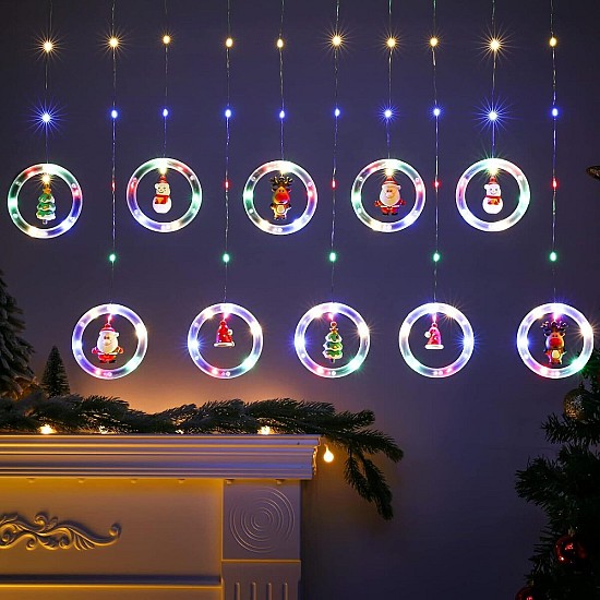 Instalație Perdea cu Cercuri și Figurine, 120 LED multicolor, 3 m, interior
