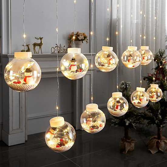 Instalație Globuri cu Moș Crăciun, 10 globuri LED, 2.5 m, interior/exterior