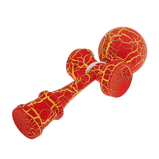 Kendama profesionala din lemn 18 cm culoare rosu/galben